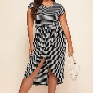 Tulip Hem Stripe Belted Dress